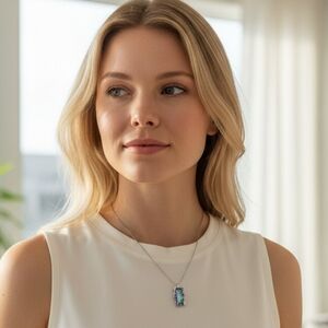 Mystic Topaz Silver Pendant Necklace Multi Colored Bohemian Gypsy Opalescent